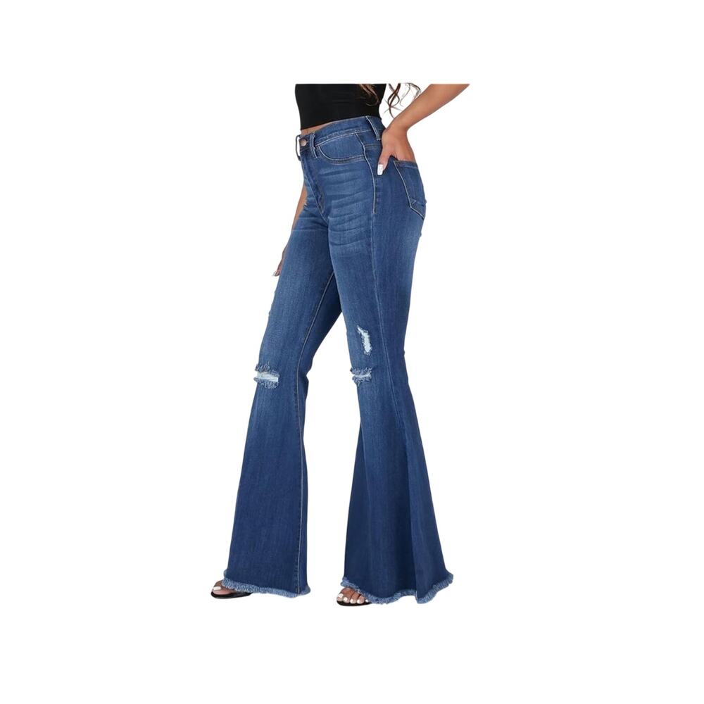Vintage Look blue high-rise‎ distressed flare Flamingo Distressed Jeans Sz 25x30